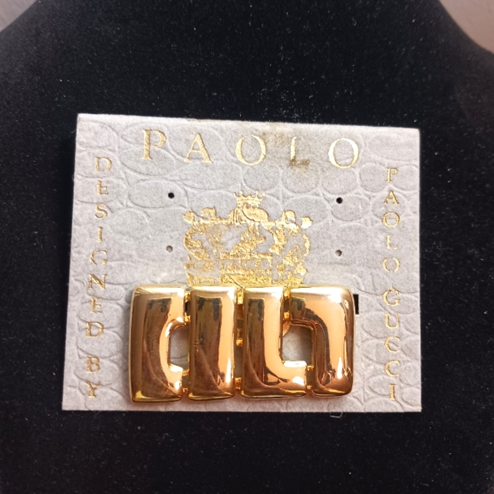 Auth. Paolo GUCCI Gold Abstract Brooch, 1980s, New On Card